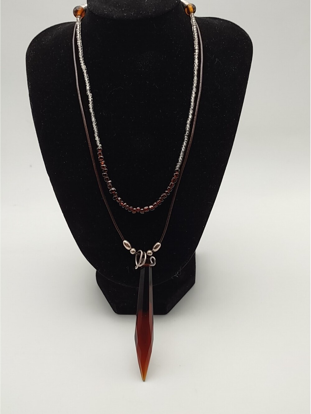 Vintage Amber Glass Faceted Drop Double Strand Necklace 15"